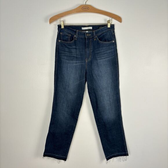 Ella Moss High Waist Straight Ankle Jeans Womens 29 Dark Wash Raw Released Hem - Picture 1 of 9